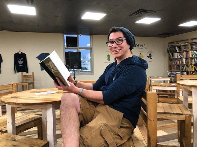 bnbspeedway's tweet photo. Dominik is here, you’re not. What’s wrong with this picture? (Aside the fact that he’s wearing shorts and there is snow outside) #booksnbrews #bnbspeedway #indywestside #speedwayindiana #indybeer #drinklocal #indianapolis #mugclub4lyfe #localbrew https://t.co/eFf5nhSOSe https://t.co/93iLJOL5AC