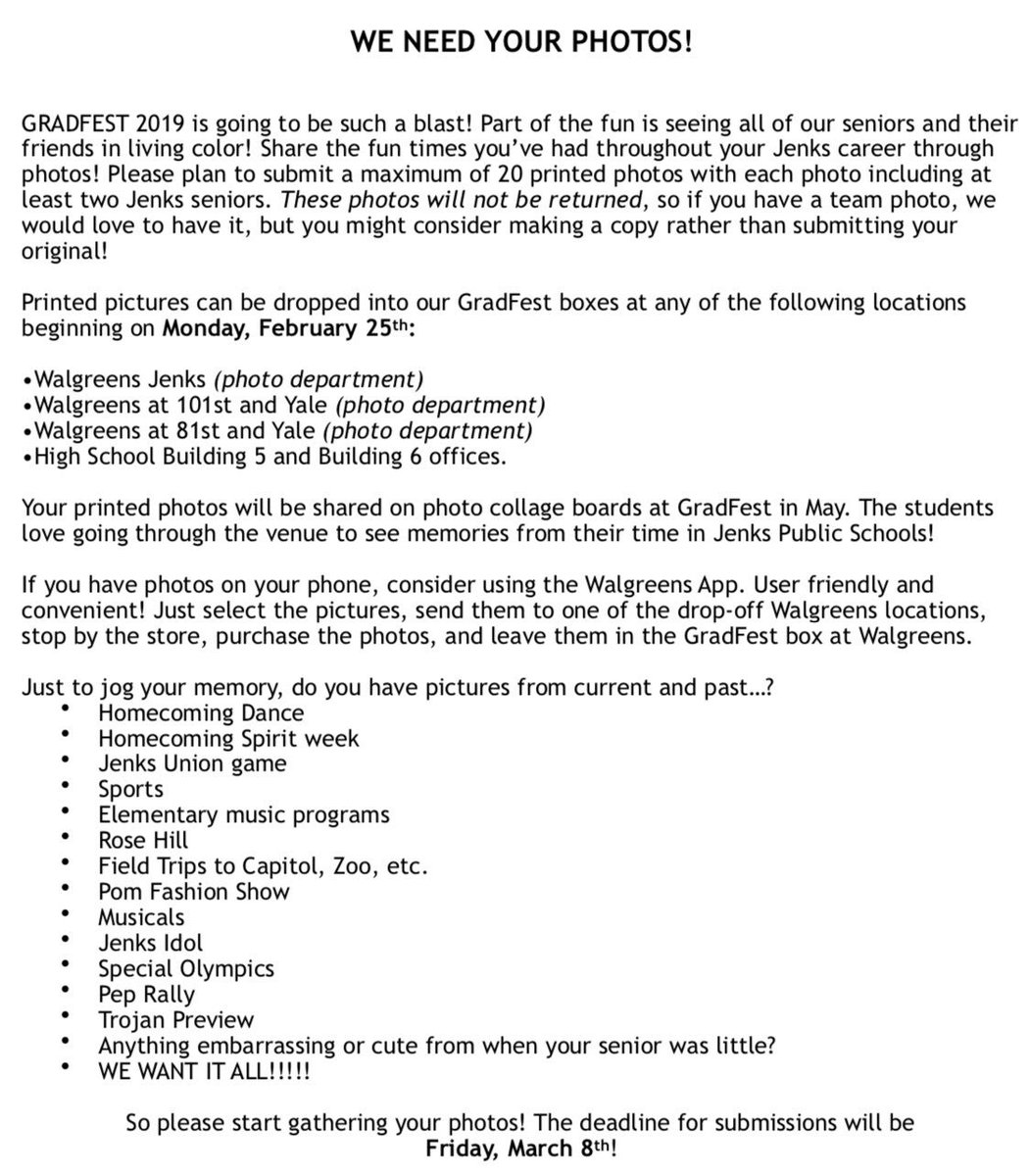 CALLING ALL SENIOR PARENTS it’s that time!  Start gathering/printing photos now. Starts 2-25 deadline 3-8.