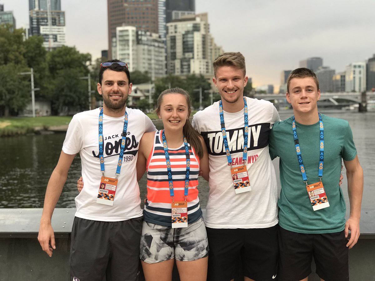 LboroTennis's tweet photo. Great 3rd day around the grounds at the @AustralianOpen including hitting on the courts and being pictured in Melbourne Arena court below! Thanks to @TennisAustralia for being incredible hosts!  
🇦🇺 🎾 📷 ☀️ 

#backthebrits 

@lborouniversity @LboroSport @BritishTennis https://t.co/QwbaCVodmy