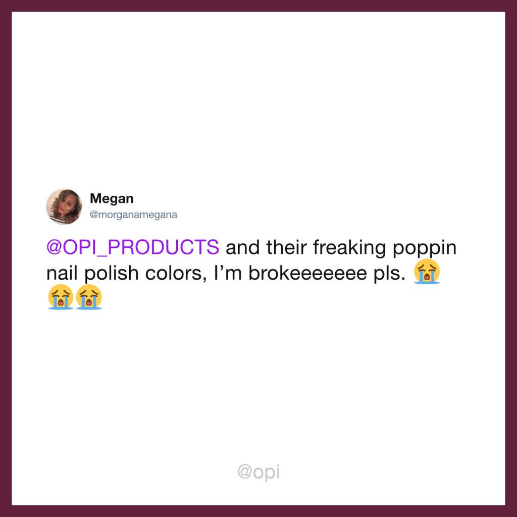 "Just wait until she hears our spring collection launches next month. 🤫 Save up now! Find out what's new here: http://opi.is/4pVeNs "