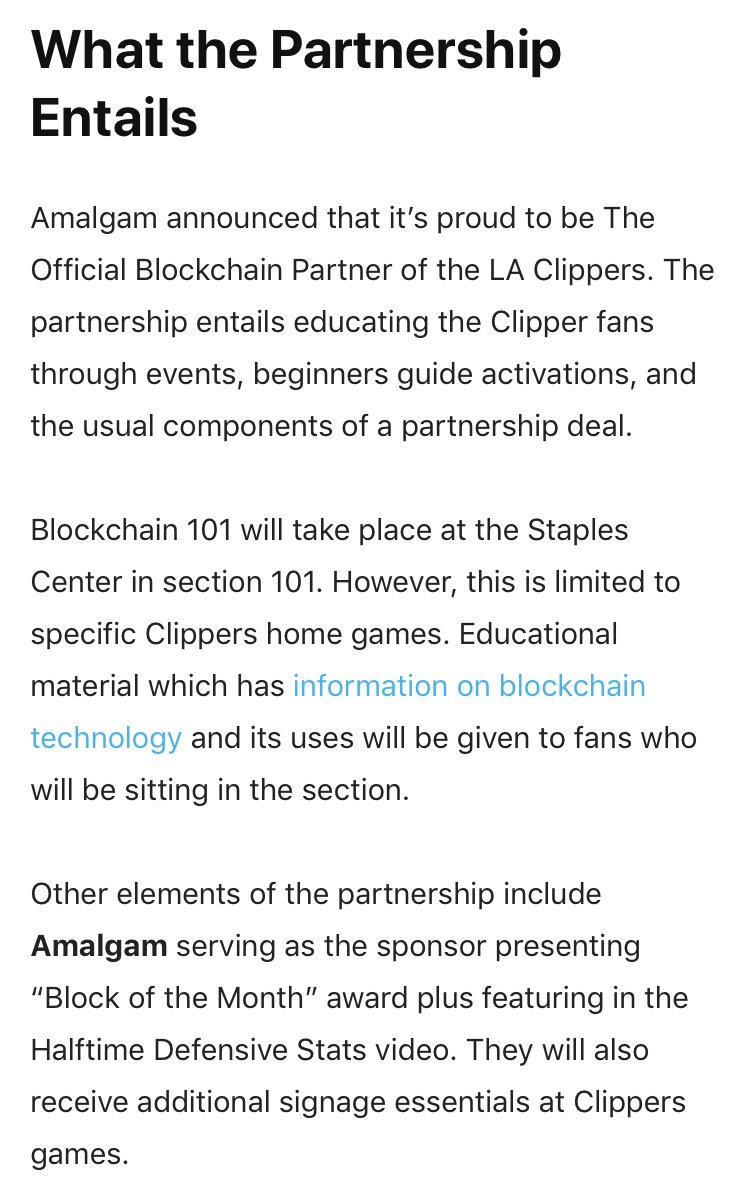 amalgamcoin's tweet photo. Thank you to @bitcoinsguide for writing about our first-of-its-kind #partnership between @amalgamcoin and @LAClippers! The article also mentions #AmalgamPay and calls its functionality "revolutionary".
#Blockchain #cryptocurrency #peertopeer #basketball
https://t.co/6qlz3OWBC2 … https://t.co/kGfn4DVYbq