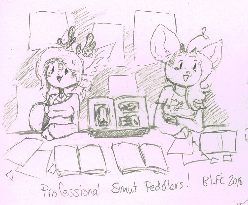 Mokusei_Kaze's tweet photo. #RandomofRandomness
Here is another sketch I did based off of BLFC 2017, Thus one showing @SuziBean_ and I doing what we do best.... professional smut peddling. https://t.co/DUsZhwknWR