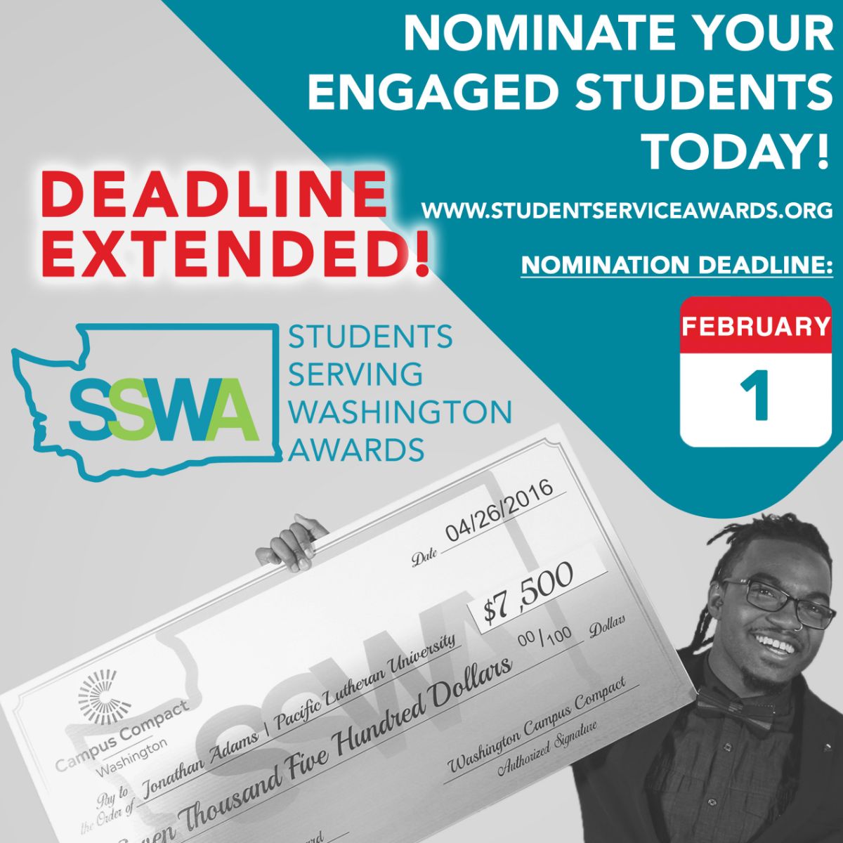 WACampusCompact's tweet image. Deadline Extended: Presidents Civic Leadership Award Nominations Due February 1, 2019 - mailchi.mp/wwu/youre-invi…