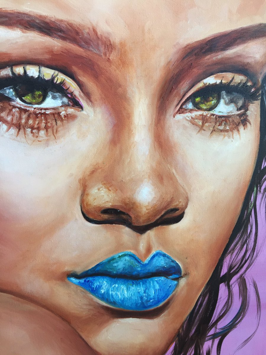 Don’t act like you forgot...💜🥶😈 @___badgalriri____ 40”x40” Oil and Acrylic  on Canvas. I feel like I’m getting better with every painting. Thank you guys for pushing and supporting me. Always.
#rihanna #paintng #charlotteartist #charlotteart #oilpaint #womenwhopaint #blackart