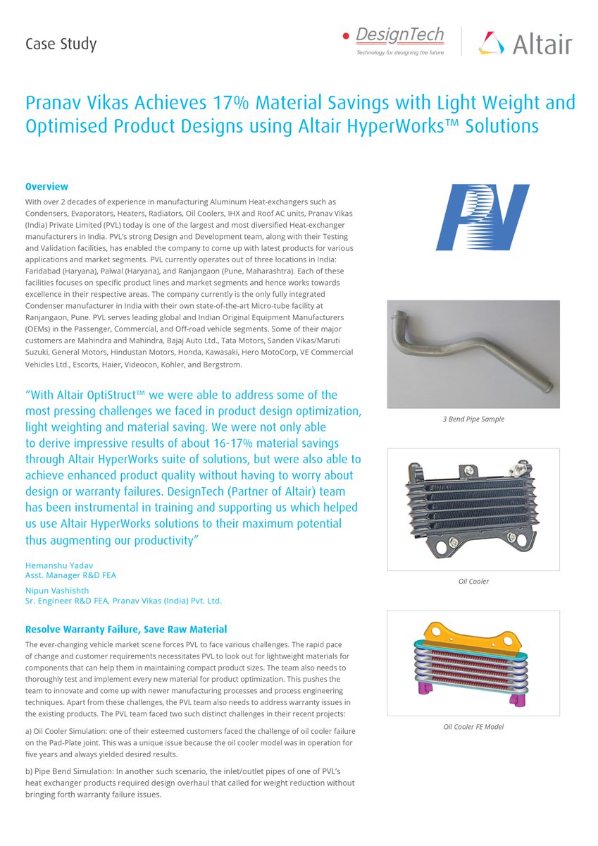 DesignTech_CAD's tweet image. Pranav Vikas Achieves 17% Material Savings with Light Weight & Optimised Product Designs using Altair HyperWorks™ #solutions Read #CaseStudy #DesignTechSys #Altair_India #Altair #Engineering #CAE #Software #Solution #OptiStruct #ProductDesign #HyperWorks #Simulation #Aluminium