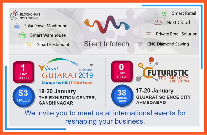 #Reshape your #business

Meet us @silentinfotech at #vibrantgujarat global business summit 2019 and futuristic technology exhibition, #ScienceCity for #reshaping your business. #globaltradeshow #2k19 #ShapingANewIndia #Futuristic #Technology #VG2019 #Entrepreneurship #startup