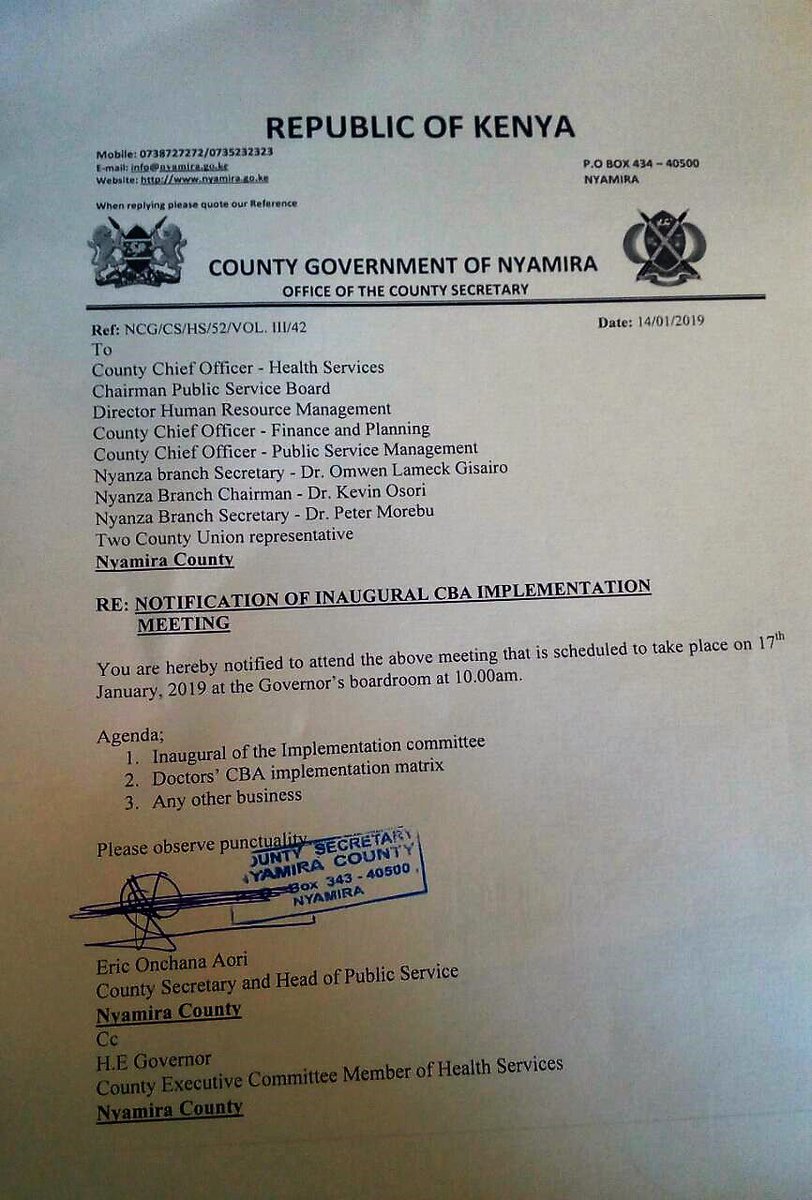 KMPDU-Nyanza (@kmpdun) on Twitter photo <a href="/KmpduN/">KMPDU-Nyanza</a> officials will today attend of a meeting called by <a href="/NyamiraG/">Nyamira County Government</a> as indicated. Team will be led by Chairman <a href="/osurikevin/">Dr. Osuri Kevin Jr.</a>
<a href="/fnoluga/">Dr. Ouma Oluga, OGW</a> <a href="/MOH_Kenya/">Ministry of Health</a> <a href="/KenyaMedics_KMA/">Kenya Medical Association</a> <a href="/OrokoSamuel/">Dr. Oroko Obegi</a> <a href="/daisy_korir/">Daisy Korir</a> @LukoyeAtwoli <a href="/simonkigondu/">The Kenyan Gyne (#HealthServiceCommission)</a> <a href="/StandardKenya/">The Standard Digital</a> <a href="/TheStarKenya/">TheStarKenya</a> <a href="/mintofm/">beatrice akunga</a> <a href="/EgesaFMKenya/">EgesaFM</a> <a href="/rushdieo3/">Rushdie Oudia</a> <a href="/KmpduN/">KMPDU-Nyanza</a> officials will today attend of a meeting called by <a href="/NyamiraG/">Nyamira County Government</a> as indicated. Team will be led by Chairman <a href="/osurikevin/">Dr. Osuri Kevin Jr.</a>
<a href="/fnoluga/">Dr. Ouma Oluga, OGW</a> <a href="/MOH_Kenya/">Ministry of Health</a> <a href="/KenyaMedics_KMA/">Kenya Medical Association</a> <a href="/OrokoSamuel/">Dr. Oroko Obegi</a> <a href="/daisy_korir/">Daisy Korir</a> @LukoyeAtwoli <a href="/simonkigondu/">The Kenyan Gyne (#HealthServiceCommission)</a> <a href="/StandardKenya/">The Standard Digital</a> <a href="/TheStarKenya/">TheStarKenya</a> <a href="/mintofm/">beatrice akunga</a> <a href="/EgesaFMKenya/">EgesaFM</a> <a href="/rushdieo3/">Rushdie Oudia</a>