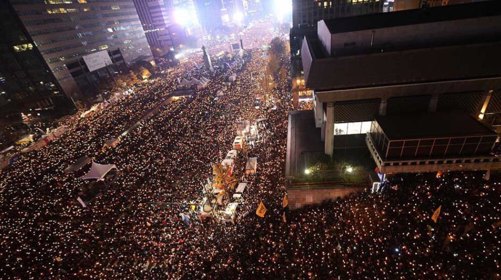This is South Korea protesting their corrupt President. The people proved their power and he was removed.
This needs to happen in America.
