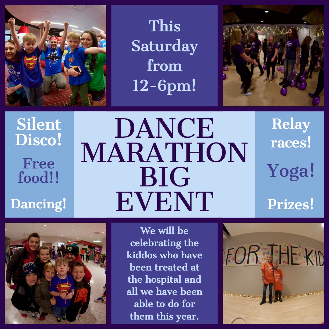 This Saturday 12-6pm is our Big Event!!!! 
Come and celebrate all of the amazing kiddos who have been treated at the hospital and all we have been able to do for them leading up to the BIG EVENT! We will have relay races, Silent Disco, yoga, free food, prize giveaways, and more!
