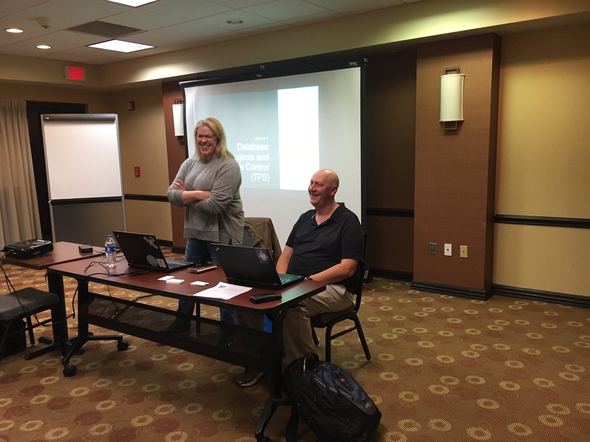 SpringsSQL's tweet image. Jeff @jeff_renz and Leslie @weederbug diving into their session on Database Projects. #springssql