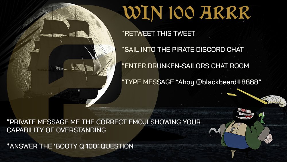 blackbeard_ARRR's tweet photo. @PirateChain Arrrgh! Enuf wit yer bilge talk ye sorry black-spotted nattering wenches. Nelsons folly help ye bring a spring 'pon yarrr cable 'n wuncly loaded ta the gunwalls $ARRR ye capable overstandin' me #Pirate spakeage🏴‍☠️
BOOTY Q 100: Wut be giben ta Privateer thut gibeth right o plunder? https://t.co/sQ61P7ZVuE