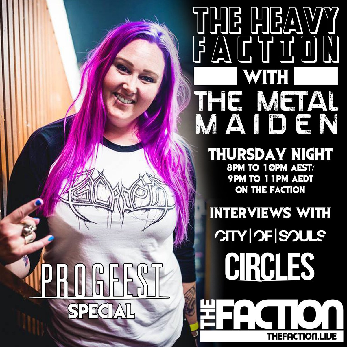 Join the <a href="/HeavyFaction/">The Heavy Faction w/ The Metal Maiden</a> on <a href="/thefactionlive/">The Faction</a> Tonight from 9pm AEDT for a <a href="/Progfest_/">PROGFEST</a> Special featuring interviews from progressive / alternative rock powerhouses <a href="/listentocircles/">Circles</a> &amp; <a href="/TeamCityOfSouls/">CITY | OF | SOULS</a>! PROGFEST is only 9 days away! Grab your tickets! ➤ wildthingpresents.com/tickets