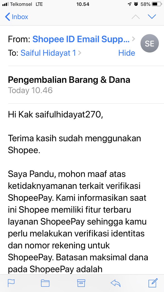 iful270's tweet photo. Ini gimana yg CS nya shopee, ditanyakan masalah pengembalian dana sdh 3 hari kerja gak masuk ke shoppeepay saya, dijawab yang lain 😡@ShopeeID @ShopeeCare https://t.co/PXgPCOZvgd