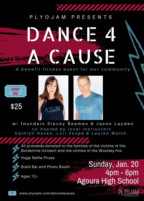 PlyoJam's tweet photo. Hey @fagsymalone @NikkiBoyer @helloross @HelloRossPod @CjayLyfe and crew... JOIN US Sunday for this epic event. ALL proceeds are being donated to @lvfirerelief (for Woolsey Fire Victims) and families of Borderline victims. Come out and dance, thank firefighters and more! https://t.co/lsizVeJNOR