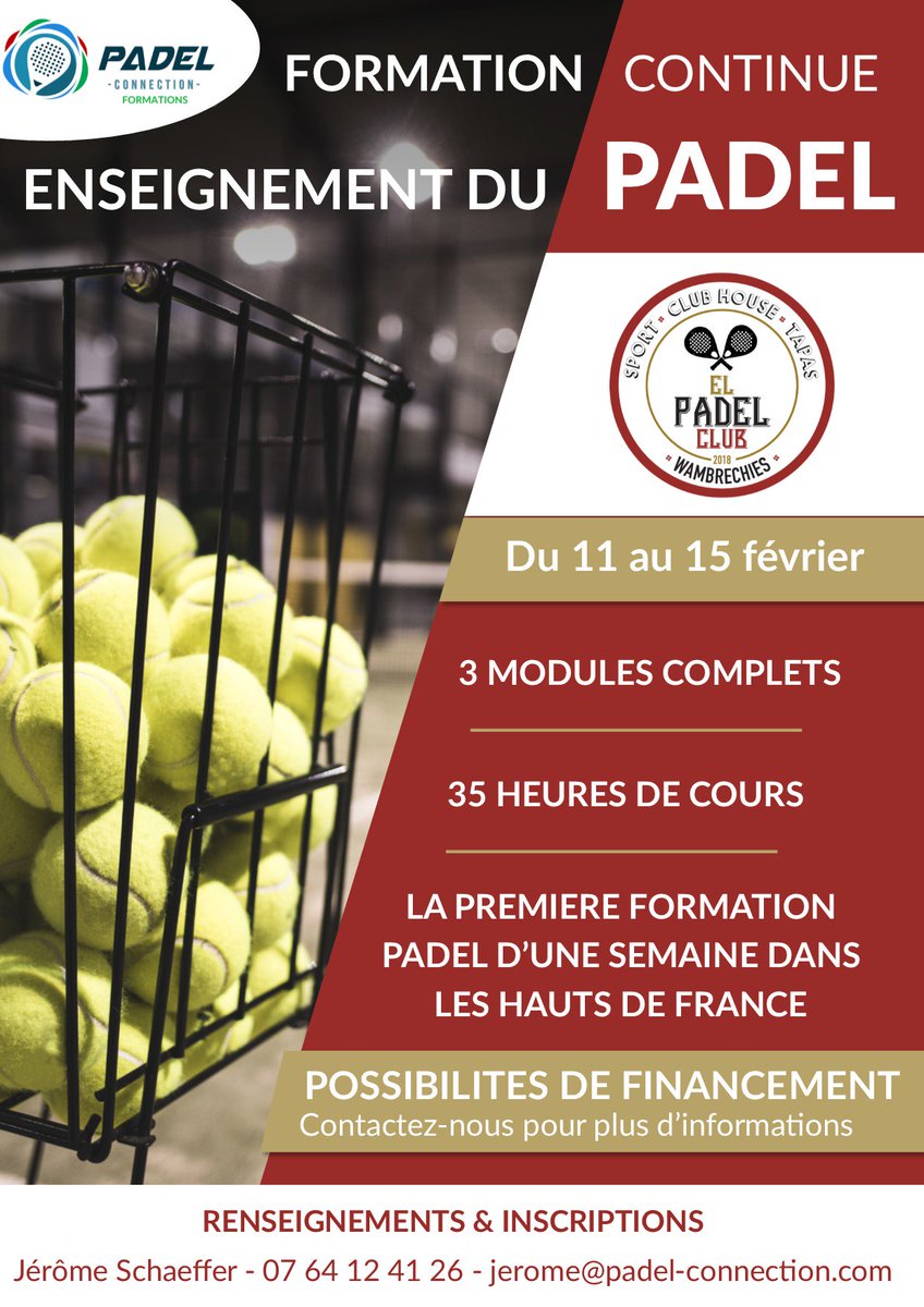 padel_connect's tweet photo. Heureux d'organiser une nouvelle formation sur l'enseignement du padel à Lille en février 😃
35 heures de formation théorique et pratique, et une certification à la clé 📋
DE Tennis ou AMT, vous pouvez obtenir un financement intégral 💵
Renseignements sur l'affiche! 👇 https://t.co/FIKHbixXsl