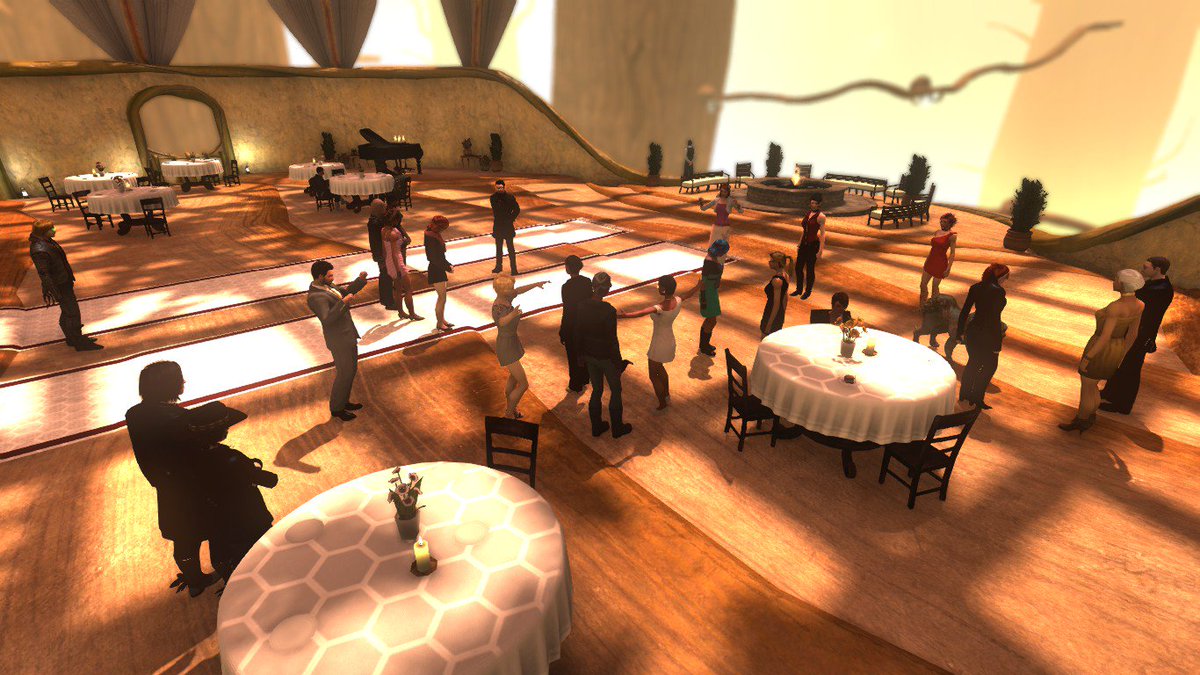 projectR64's tweet image. Some pics from the ongoing wedding celebration of @benitachi_swl and @Astrid_Archer, hosted by @LailaFlowerSW and @Happy_T_Radio.  There's free cake and people are trying to get @AlexanderVenato to dance, so come twist his arm.