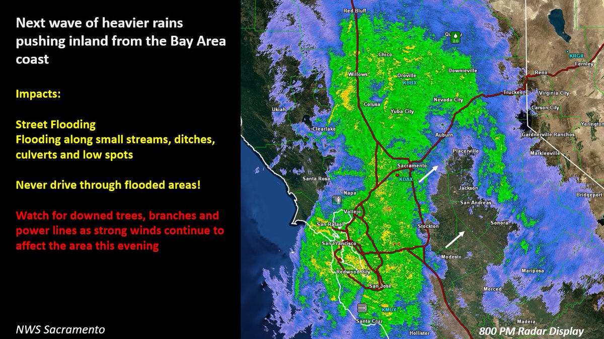 Heavier rain now pushing inland from the Bay Area coast. #cawx #sacwx