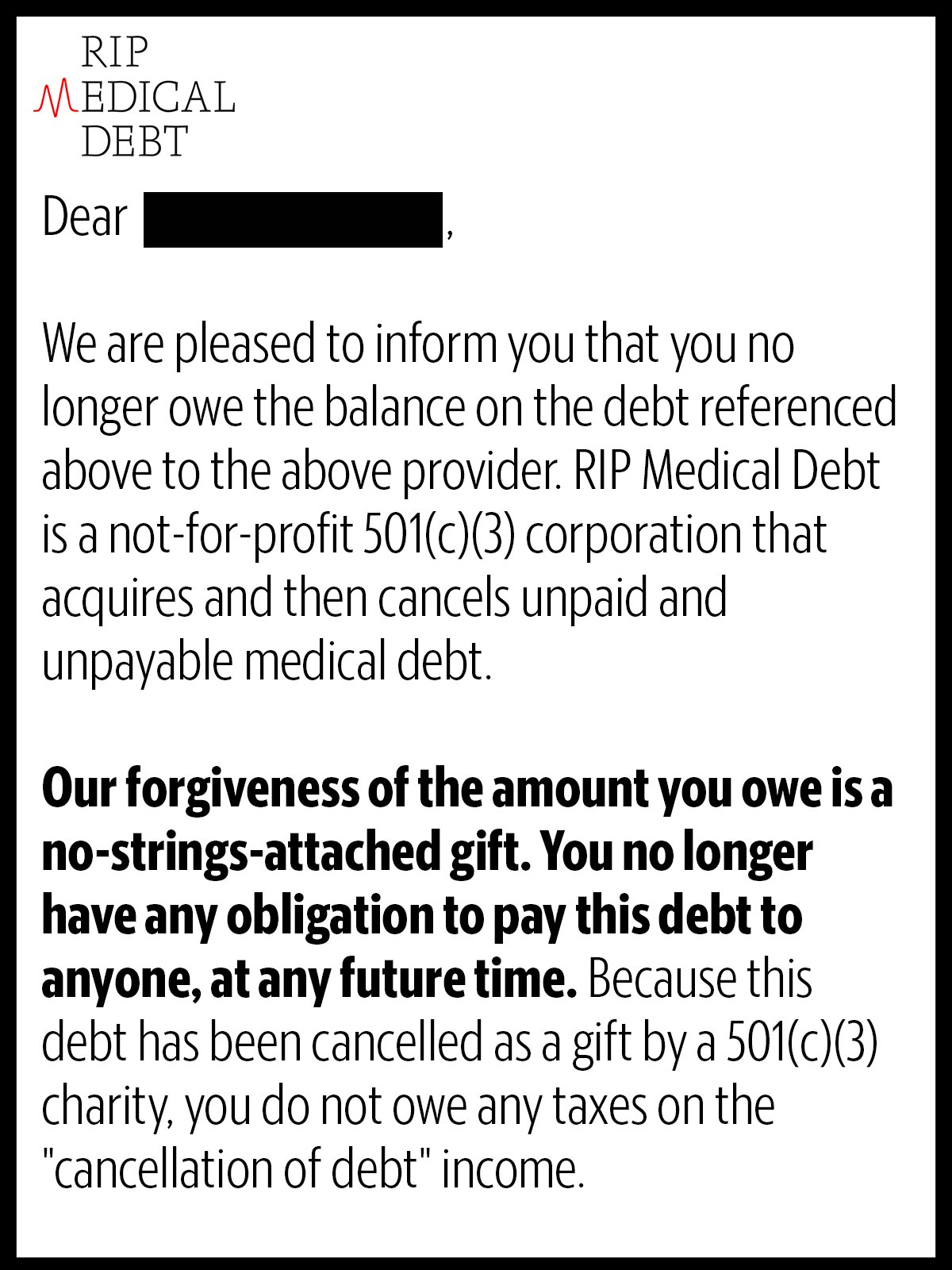 Medical bill forgiveness