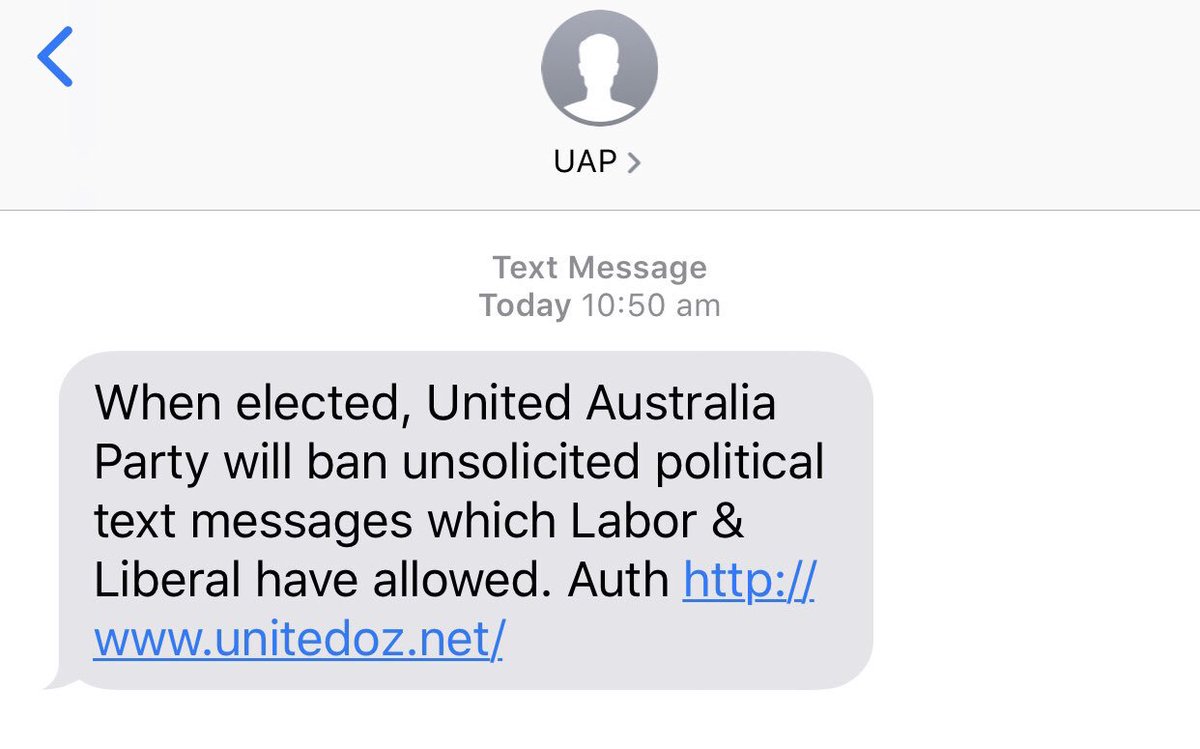 How ironic that #unitedaustralia is doing just that 🙄🙄 second unsolicited text this week #fuckoff