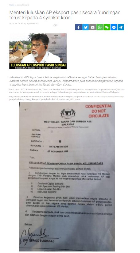 Lagi Menteri Luluskan Ap Eksport Pasir Secara Rundingan Terus Kepada Syarikat Rm2 00