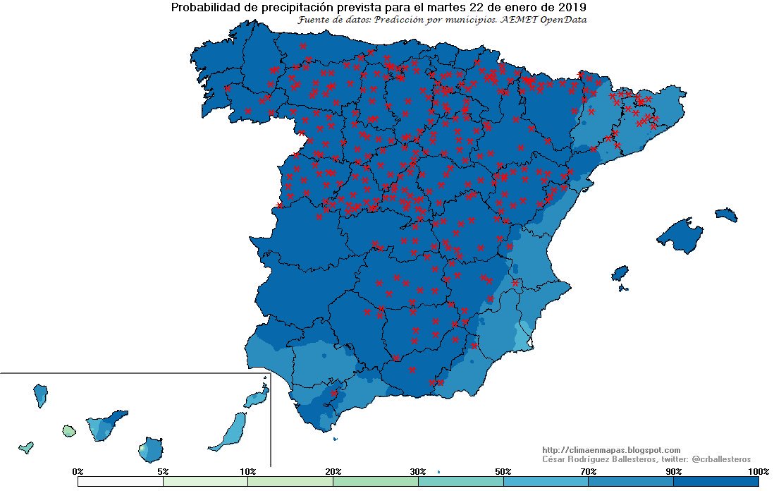 Las aspas rojas que aparecen en este mapa de mi compañero @crballesteros muestran las localidades donde el próximo martes pueden ver #nieve❄️
Si se cumple esta #predicción, tendremos una jornada de #nevadas generalizadas que no todos los #inviernos se ve. Y por supuesto, #frío.