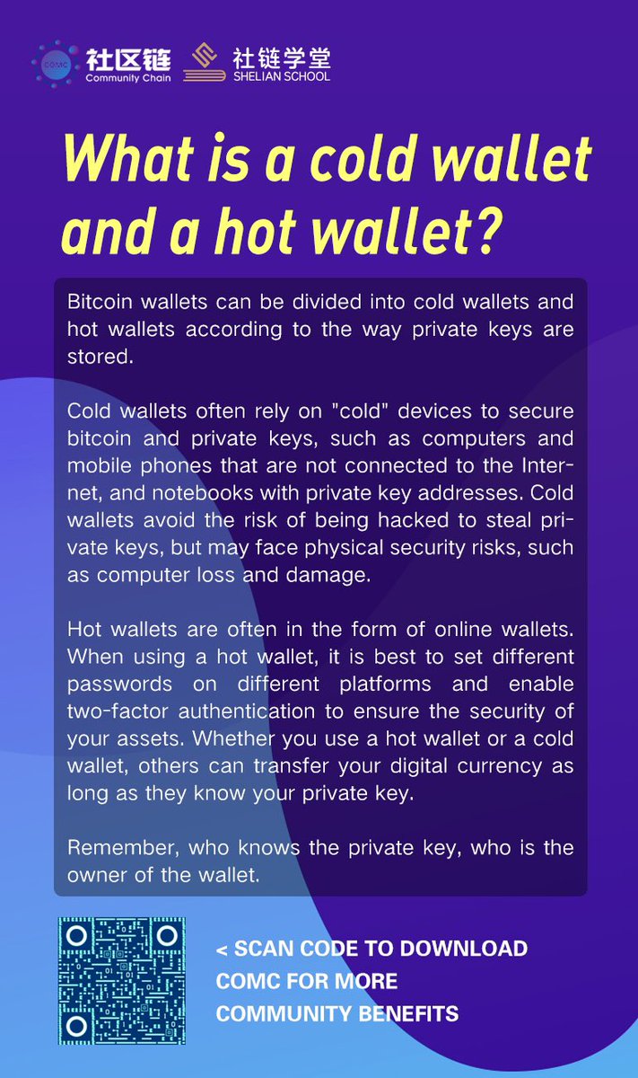 Community_Chain's tweet photo. What’s cold wallets and hot wallets? #Bitcoin #blockchaindevelopment #blockchaintechnology #blockchain #BTC #crypto #cryptocurrencies #wallet https://t.co/bItBuFuNxP