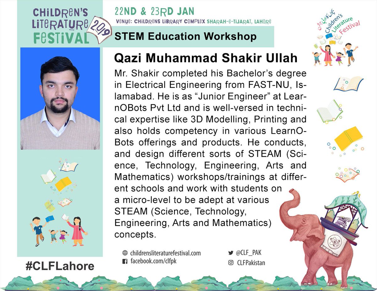 plf_pk's tweet image. Qazi Muhammad Shakir Ullah
Mr. Shakir completed his Bachelor’s degree in Electrical #Engineering from FAST-NU, Islamabad. He is as “Junior Engineer” at #LearnOBots Pvt Ltd and is well-versed in technical expertise like 3D Modelling...
#CLFLahore
@CLC_Lahore
#CLFLahore2019