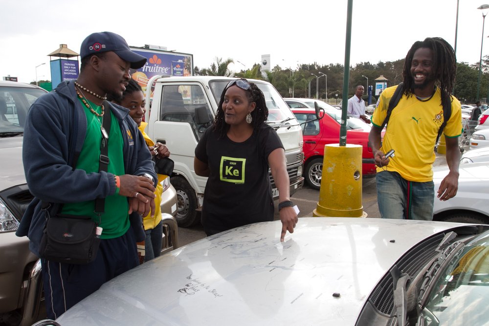 When driving through Lusaka, we bumped into Jamaicans who were also headed to South Africa for the World Cup. We got them to autograph Silvester's bonnet. It's something we asked people we enjoyed meeting along the way to do.