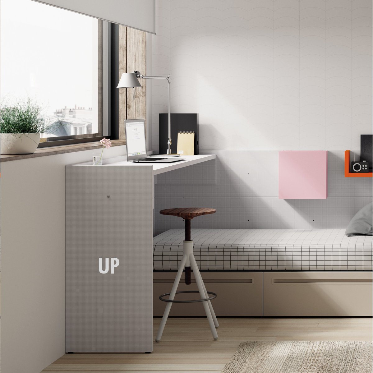 MueblesJJP's tweet photo. NEST y UP. La idea, un dormitorio intergral y una zona de estudio alta.
#jotajotape #infinity02 https://t.co/toKYgEULWC
