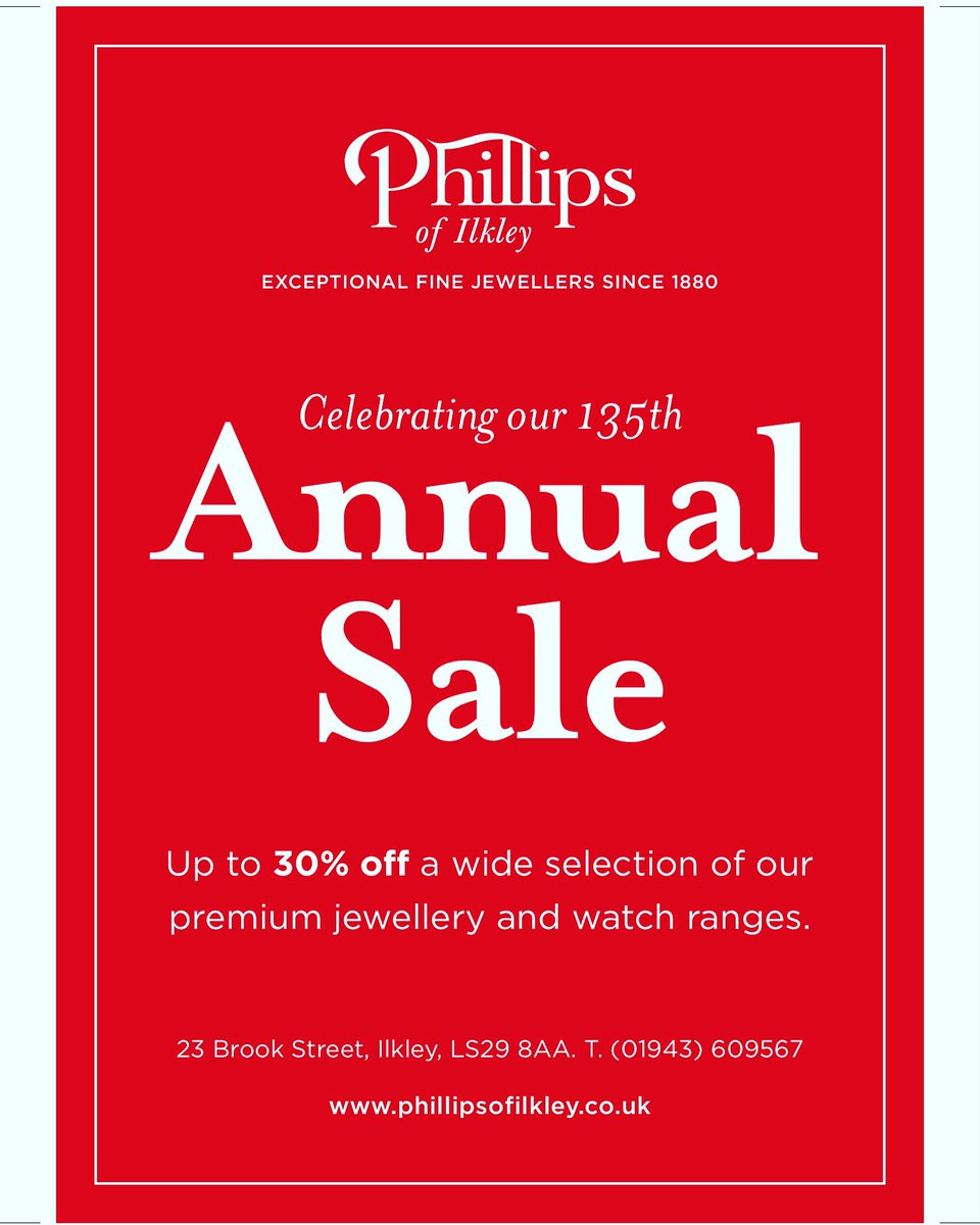 Our Annual Sale is now on..!
Up to 30% Off..!
Limited Time Only...
#ilkley #sale #shoplocal #familyjewellers #grababargain #limitedtime
#diamonds #gold #watches