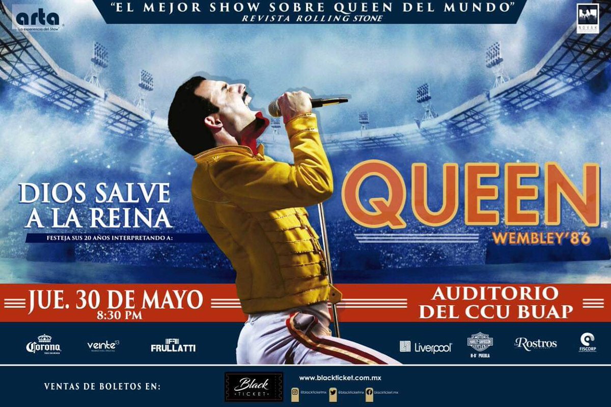 Desde desde 🇦🇷 llega <a href="/DiosSalveOK/">God Save The Queen</a> para rendir tributo a #QUEEN MAYO30 Auditorio <a href="/ccubuap/">CCU BUAP</a> 20:30Hrs #NoTeLoPuedesPerder 📣 Boletos en taquilla y sistema <a href="/blackticketmx/">blackticket</a> #DisfrutaDelShow <a href="/artaproductions/">ARTA PRODUCCIONES</a>