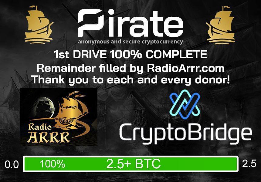 PirateChain's tweet photo. So, we've hit our fundraising goal from the community!
The Pirate project funds can be used for other purposes thanks to the strong backing of our members!
Thank you so much mateys!
We will keep these donation addresses for future listings.
@CryptoBridge - We $ARRR ready for you! https://t.co/bLIst6RBrg