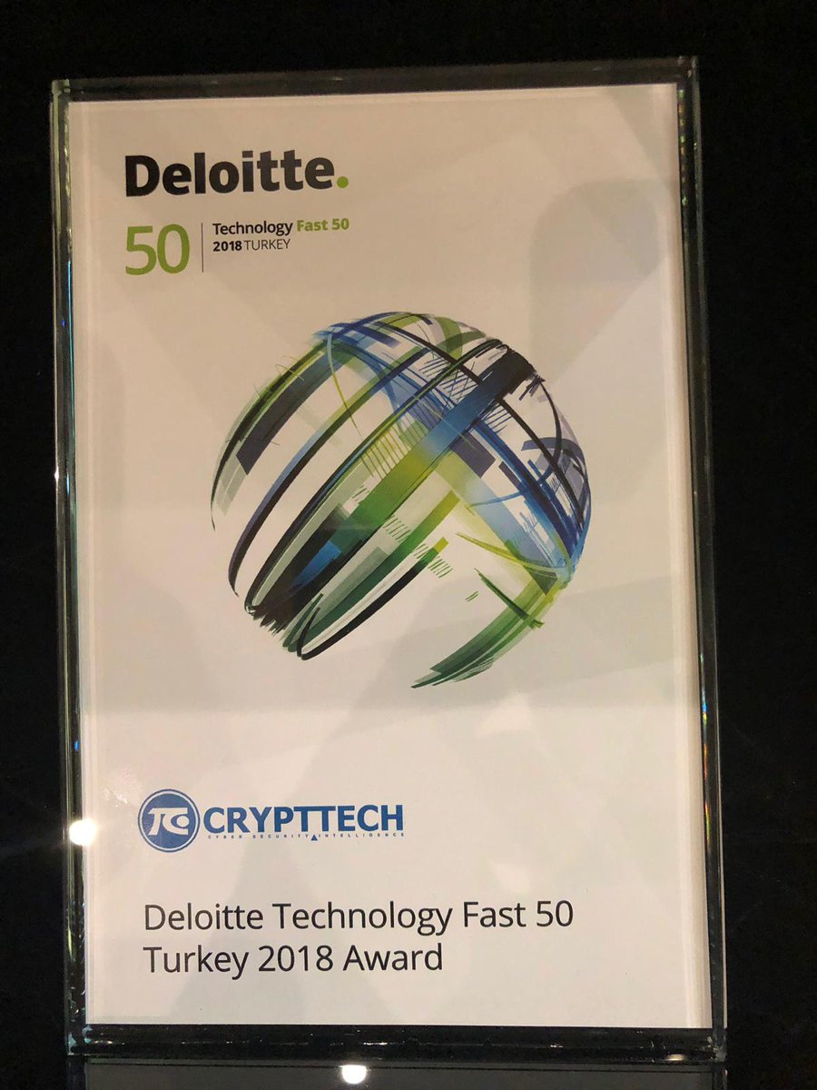 crypttech's tweet photo. CRYPTTECH 2018'de Türkiye'nin en hızlı büyüyen 50 teknoloji şirketinden biri olarak Deloitte Technology Fast50 ödülünü aldı. #fast50turkey18 #deloitte https://t.co/9JyQda4EPw