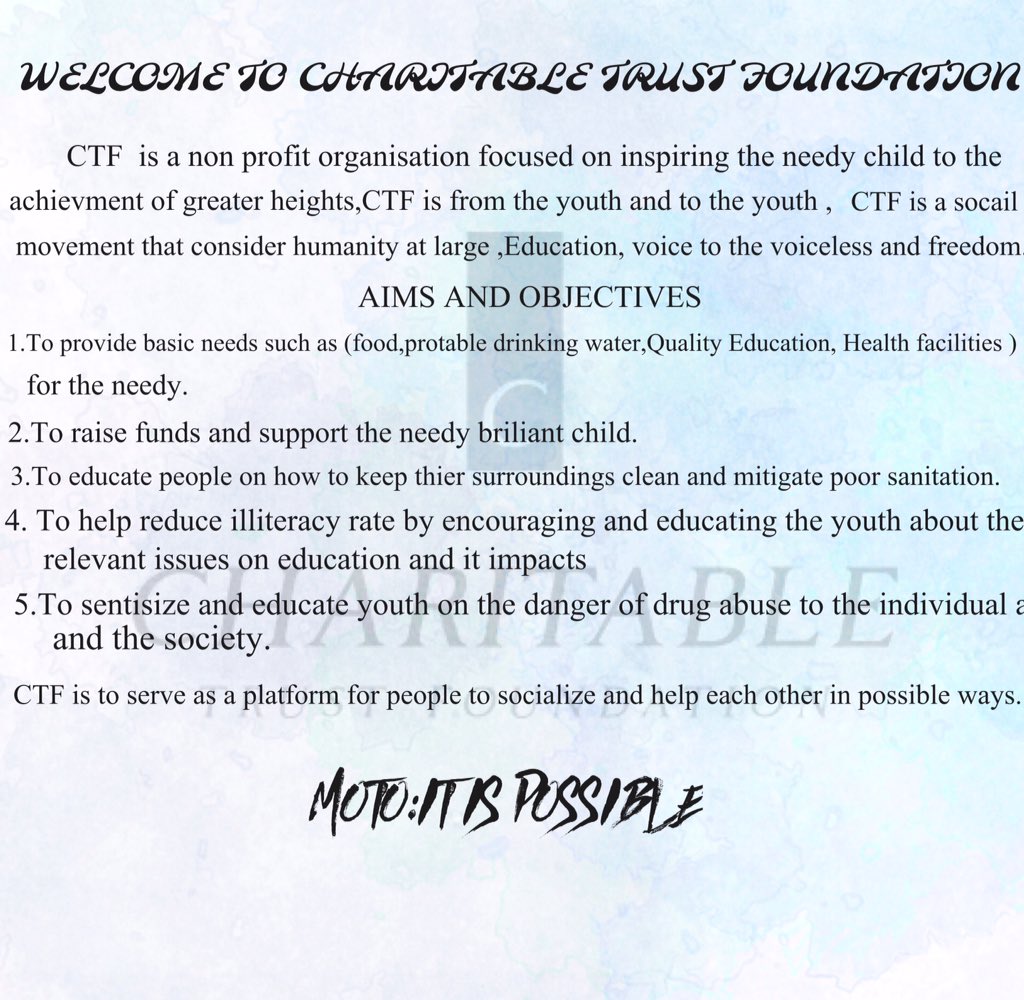 Ctfoundation1's tweet photo. Can we all do something to reach out and touch other people life ? CTF is  to help mitigate the ties of the needy join us now @Ctfoundation1 https://t.co/02ojwriTZR