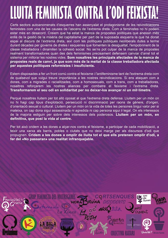 La Ruda ens adherim al manifest #antifeixista impulsat per <a href="/HoraBruixaStc/">Hora Bruixa</a>. Rebutgem actituds i partits feixistes, racistes, masclistes, LGTBIfòbics, retrògrads i classistes. El feixisme, ni aquí ni enlloc. #FeministesAntifeixistes #FeministasAntifascistas #NoPassaran