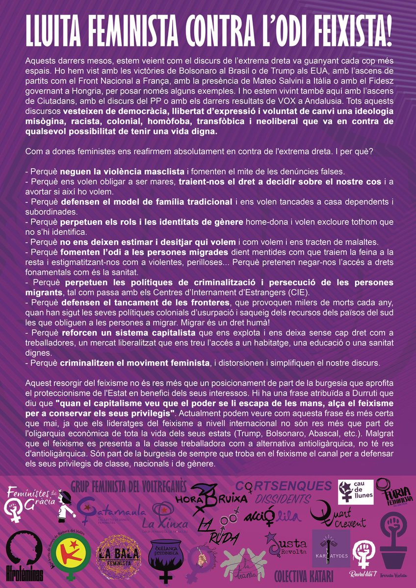 CauDeLlunesAftr's tweet photo. 🔴 LLUITA FEMINISTA CONTRA L'ODI FEIXISTA! 
Davant de l'ofensiva misògina, racista, homòfoba i liberal de l'extrema dreta, a les feministes ens hi trobaran enfront. Organitzades i  contra el feixisme! ✊ 
#NoPassaran
#FeministesAntifeixistes https://t.co/vpwziRZfiP
