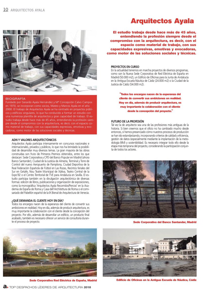 Extracto de la publicación de Arquitectura + (@GrupoViaSpain). Selección de Estudios de Arquitectura Españoles