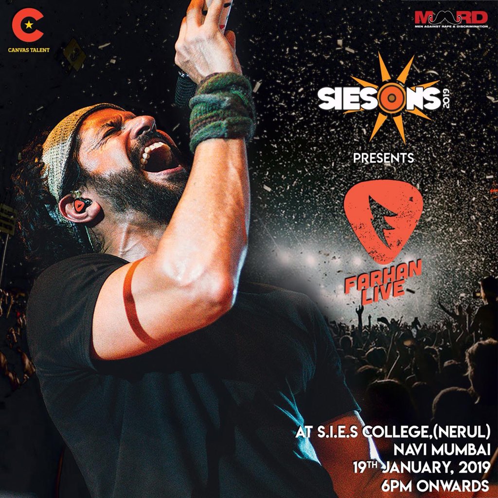SIES get ready to Rock and roll as #FarhanLive performs at your college fest #Ekeesvasiesons on the 19th of January. 
It’s going to be a great night of music 🎵 #rockon #giglife <a href="/FarOutAkhtar/">Farhan Akhtar</a>