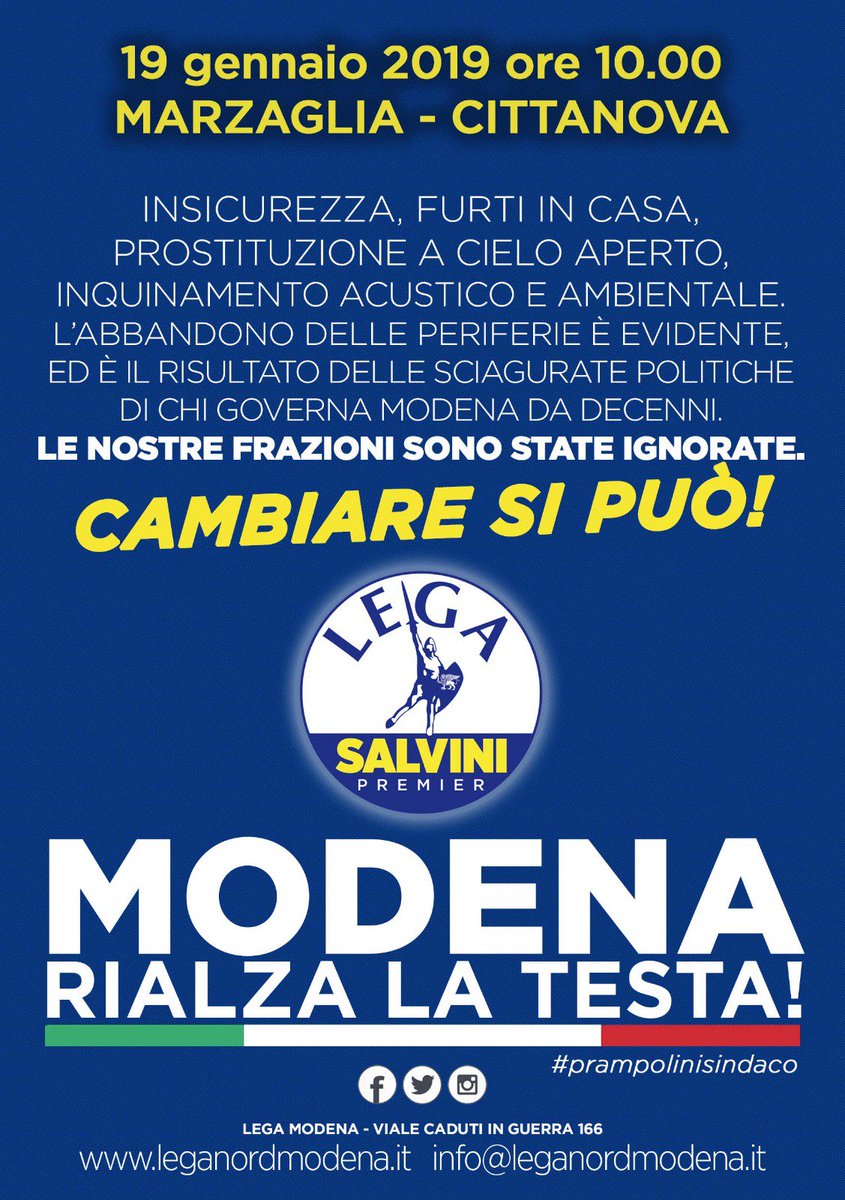 #Buongiorno #Modena.
Nell'augurio di una serena festa di Sant'Antonio ricorrenza sentita dai #modenesi, ricordo anche che sabato 19 gennaio, sarò e saremo a Marzaglia-Cittanova, per incontrare ed ascoltare i #modenesi, conoscere e capire i problemi della zona. #Viaspetto #cisiamo