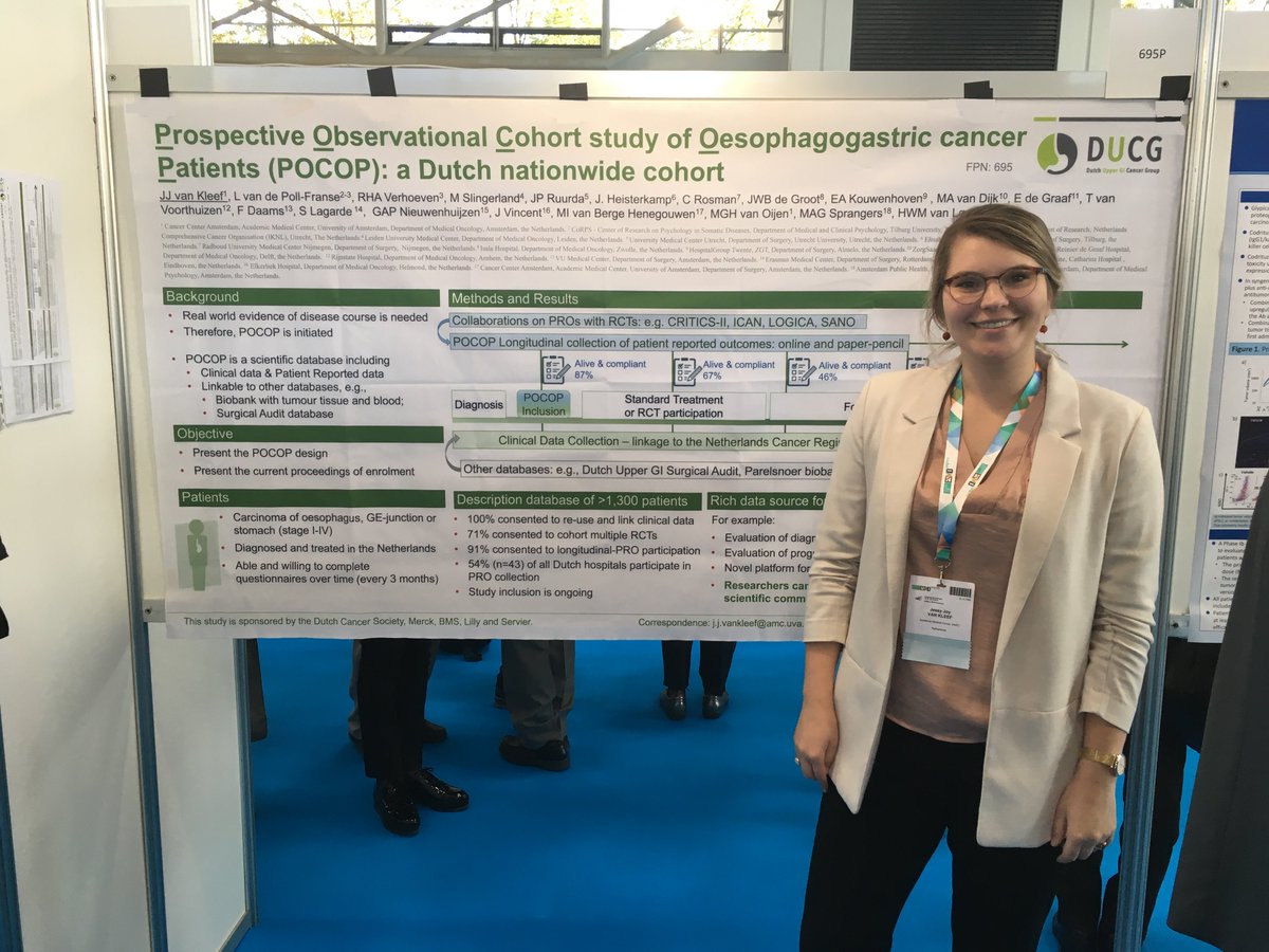 DUCG_official's tweet photo. #TBT Collega Jessy Joy van Kleef #AUMC at #ESMO met tussentijdse resultaten van het #POCOP Project. #3P https://t.co/6rAlNzHfKF https://t.co/O8QwB1OIKy