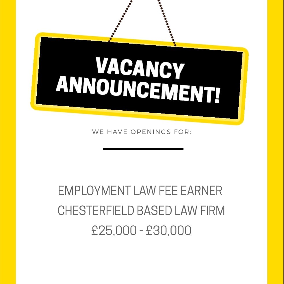 Call all Chesterfield Based Employment Law Fee Earners........#Vacancies #jobs #Chesterfield #legaljobs #employmentlaw