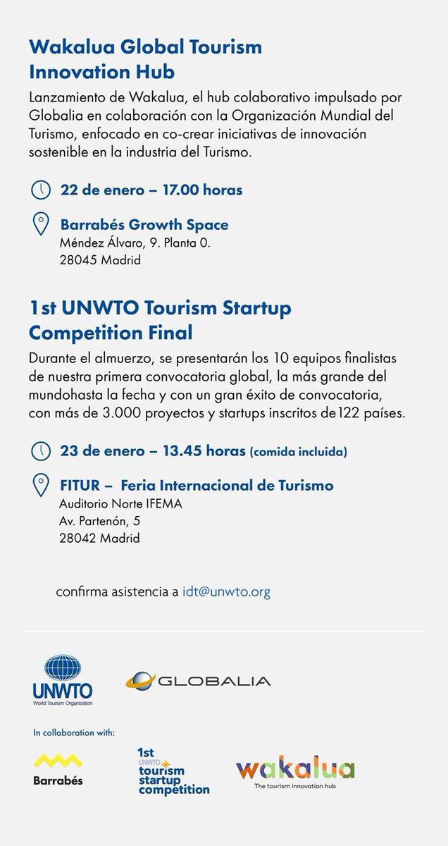 UNWTO's tweet photo. La innovación es el camino. La próxima semana, dos eventos lanzarán el turismo sostenible a la vanguardia del sector. 
No te lo pierdas, apúntate ya!! Te esperamos!! 🎉 https://t.co/fCum88KG5P