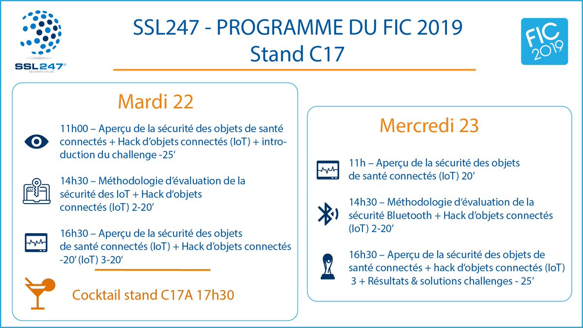 SSL247_FR's tweet image. Retrouvez notre programme pour le Forum international de la cybersécurité - FIC 2019 !