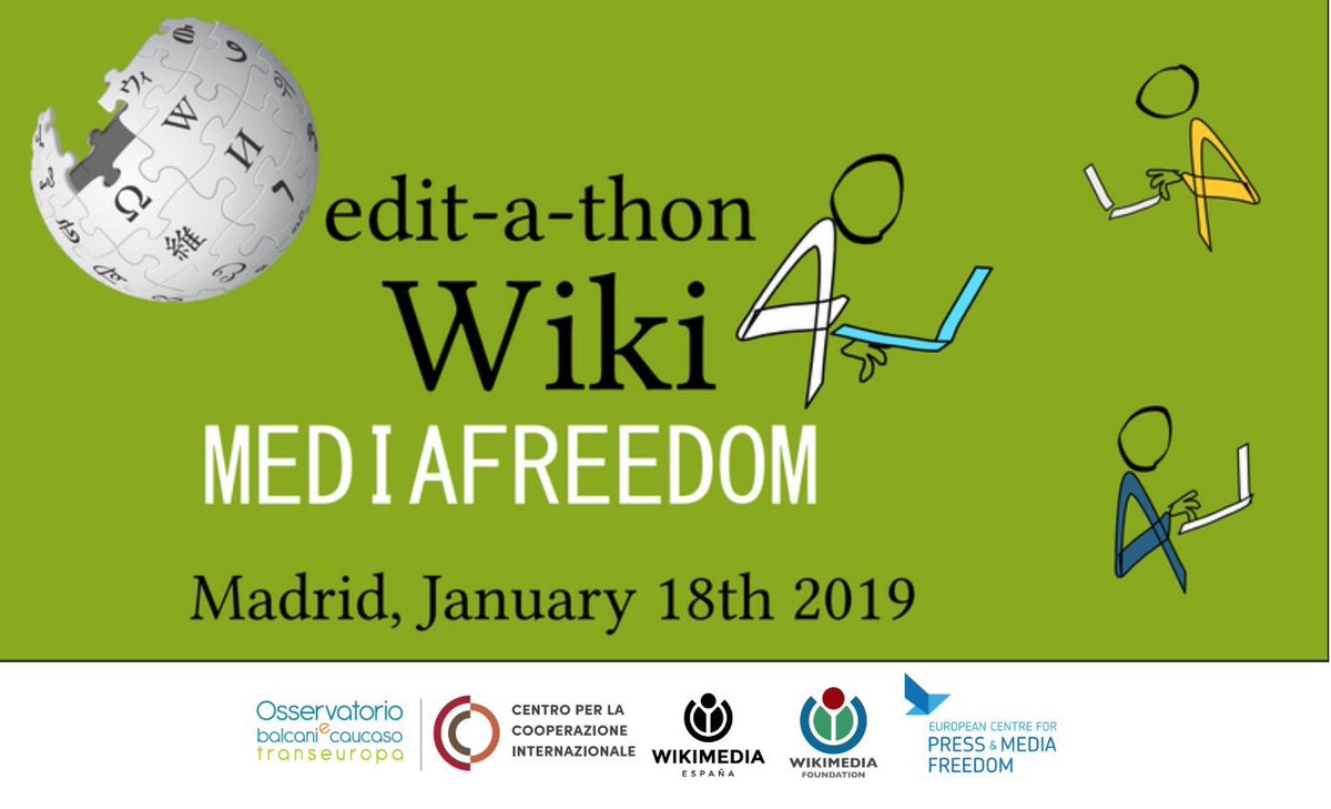 wikimedia_es's tweet photo. ¡Participa en #Wiki4MediaFreedom mañana en Madrid! Ecribiremos en @Wikipedia sobre libertad de prensa y la importancia del pluralismo a la hora de acceder a la información. Desde las 16:00 en @MedialabPrado 
Inscripción gratuita 👉 https://t.co/KuQmGpcb5N
#WikipediaCumple18 https://t.co/Z4pMwUq142