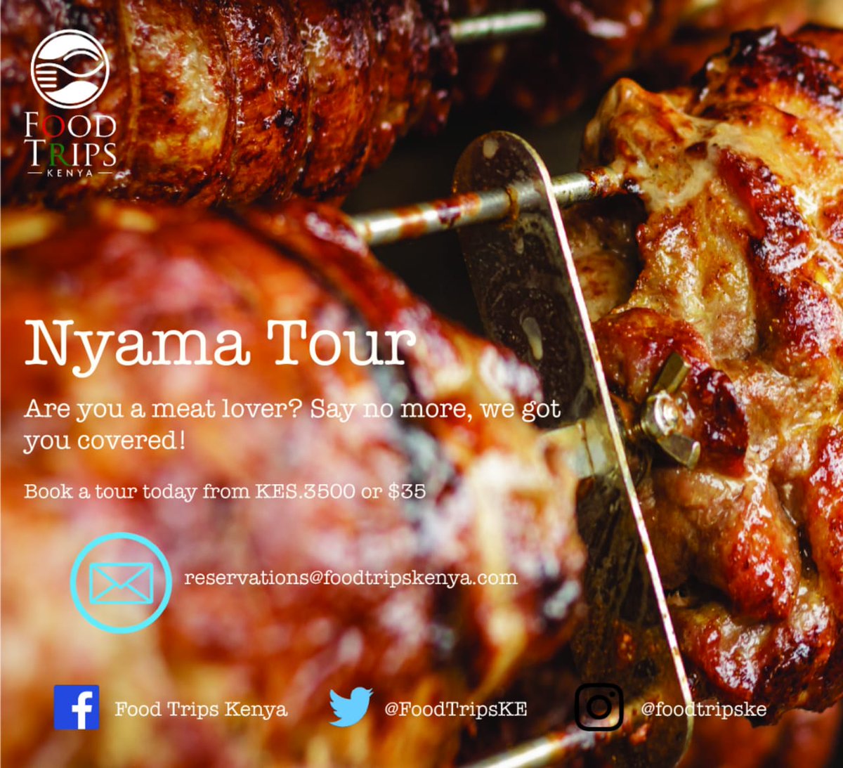 FoodTripsKE's tweet photo. Are you a lover of meat? We want to take you on a Nyama tour to sample different kinds of meat made the Kenyan way. RT and tag a fellow meat lover who would want to take this tour. 😋 #KenyanFoodTours https://t.co/eOLTjoiHeD