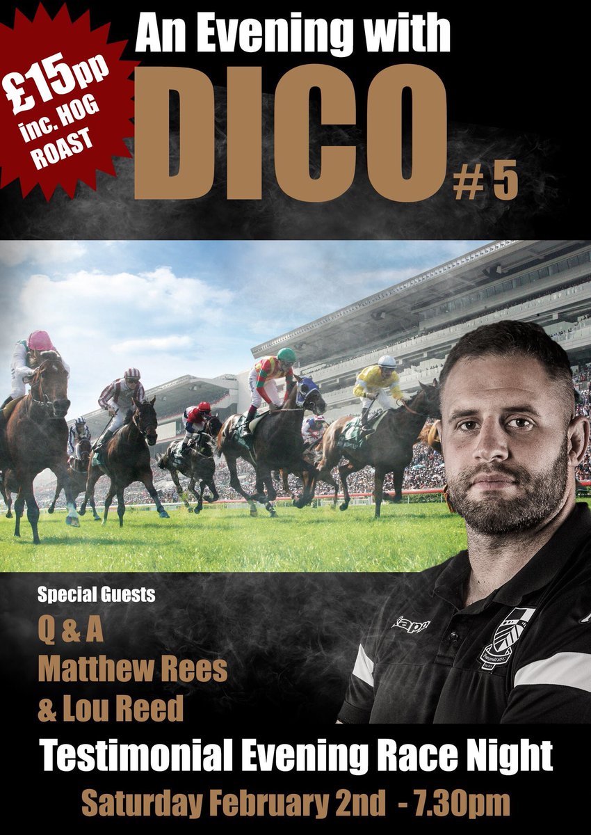 CDDico's tweet photo. Next event as part of my Testimonial year!!

Looking forward to seeing @Matthew_Rees_2 and the big man @Loureed4 on stage!! As well as a race night.

For enquires contact @DanGodfrey8 @EmmaPRFC Huw Dowden or myself 👍🏻👍🏻 https://t.co/mo1zcs7P1g
