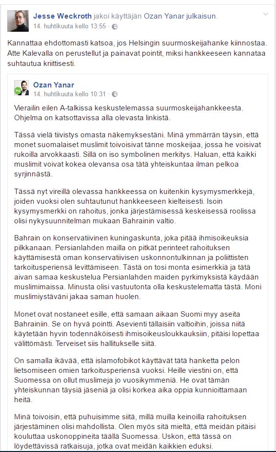 GreenThaifood's tweet photo. @harri_leivo @RaunoRadeVaris @ambrowoll @Kokoomusmepit @vihreat @HkiVihreat @Haavisto @hjallisharkimo @MikaelJungner @HelsinkiPoliisi @alexstubb @kirkko_evl @EvaBiaudet Atte Kaleva vaaransi turvallisuus jo #Syria:ssa
kuitenkin lobbasi #Helsinki-#Mosque,syötti #vihreät Ozan Yanar. Aiemmin Lilja Tamminen/Jesse Weckroth teki myyräntyön. #Helvaltuusto-äänestys jo kaikki syötetty.
Tutkijoiden mukaan iso avoin moskeija turvallisempi.
#yleastudio #Oulu https://t.co/3TvU38cMTK