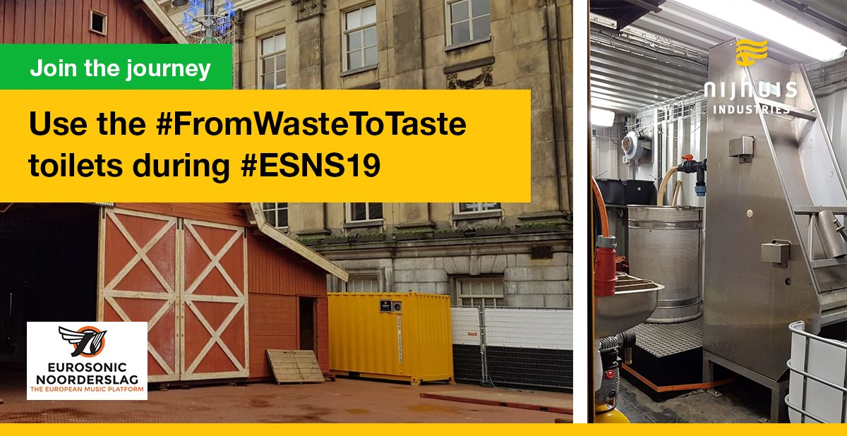NijhuisInd's tweet photo. Use the #FromWasteToTaste toilets at the Grote Markt in #Groningen during #ESNS19 (Eurosonic Noorderslag Festival) and join the journey to realize circular water systems in rural areas!#NijhuisIndustries #SEMiLLA #CleanforGreen #ESA #Innofest #Recover #Poo&amp;Pee https://t.co/zDSUFnCsZp