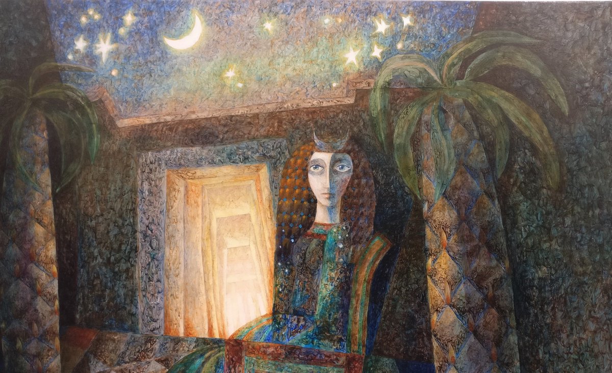 orielcric's tweet photo. Tim Rossiter #ArtistOfTheDay in the @orielcric #Crickhowell #newyear #Exhibition detail from The Queen of the Night #Mozart #MagicFlute #oilpainting #translucentBeauty @WalesArtTweets @IngridASLW @walesartists @WalesArtsReview https://t.co/lAQR2oLgEk
