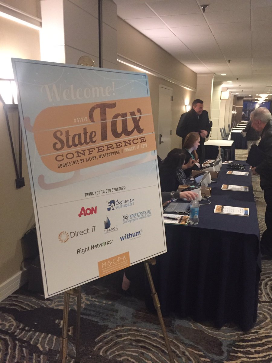 NECPAsofficial's tweet photo. Thanks to @Aon_plc, #ExchangeAuthority, #DirectIT, #MSConsultants, #HarborStrategiesGroup, @RightNetworks and @WithumCPA for sponsoring today’s State Tax Conference! #stx19 https://t.co/3DFGdKOeg2